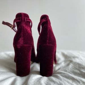Burgundy velvet 4”block heel with ankle strap